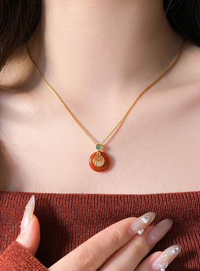 红色玛瑙福字平安扣新中式项链