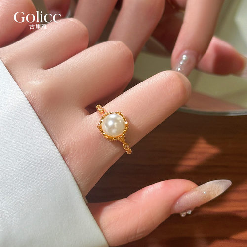 金色珍珠戒指轻奢高级感小众设计