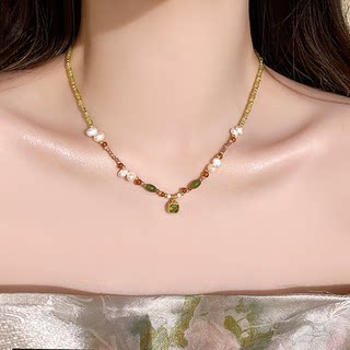 轻奢小众天然珍珠水晶方糖吊坠项链女款2025新款高级感锁骨链配饰