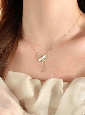 天然贝壳蝴蝶项链轻奢小众锁骨链