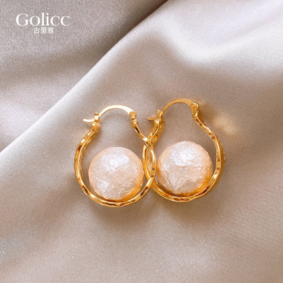 金色圈圈棉花珍珠耳扣耳圈高级感