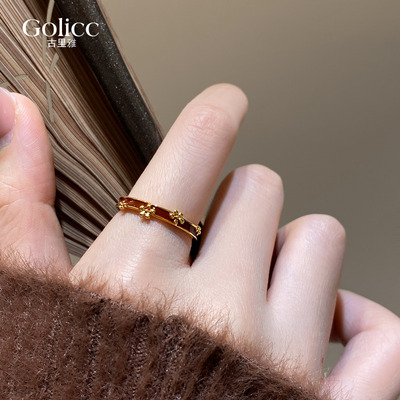 金色花朵开口戒指小众设计食指戒