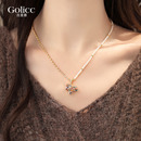 彩色锆石小马串珍珠项链女轻奢高级感秋冬毛衣链珐琅彩本命年配饰