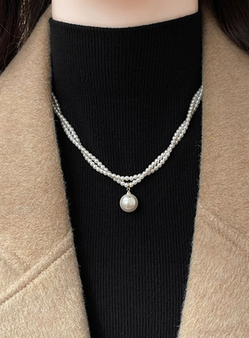 法式双层麻花珍珠毛衣链项链女款2026新款高级感大气高档秋冬配饰