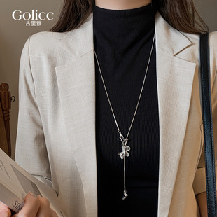 银色小马吊坠长款 项链女秋冬毛衣链大气高档高级感轻奢脖子配饰品