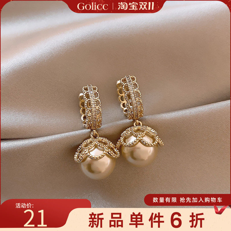 古里雅咖金色珍珠耳环女独特漂亮耳钉轻奢气质耳饰品小众设计耳扣