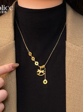 沙金碎碎冰钱币小马项链轻奢小众