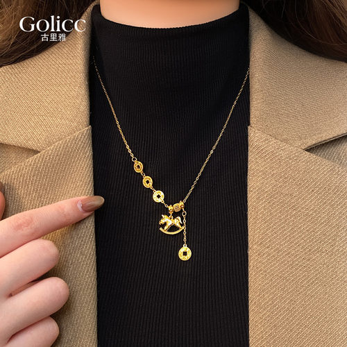 沙金碎碎冰钱币小马项链轻奢小众