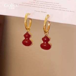红色双面葫芦耳扣耳环女秋冬高级感轻奢耳饰小众气质耳钉2026超火