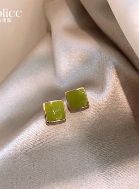 绿色耳钉独特气质韩系耳环女轻奢2025年新款爆款925纯银银针耳饰