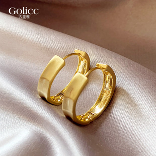 古里雅金色拉丝圈圈耳环女轻奢高级感耳钉2026新款耳饰方圆脸耳圈