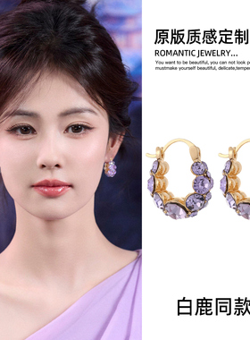 多巴胺紫色锆石圈圈耳环女独特漂亮耳圈2026新款爆款耳钉轻奢耳饰