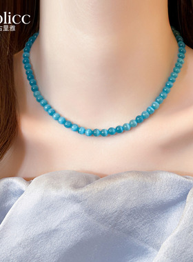蓝色猫眼石项链颈链高级感饰品