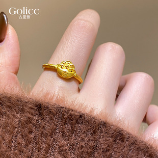 沙金福字元宝钱币开口戒指女轻奢高级感尾戒巨好看的指环小众设计