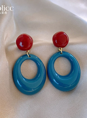 红蓝色大耳环女2025新款耳钉高级感轻奢耳坠复古港风夸张耳饰秋冬