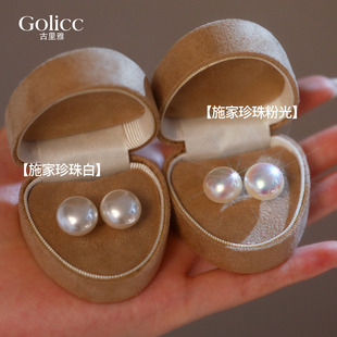 施家扁圆馒头珍珠耳钉纯银轻奢高级感气质耳环2026新款爆款耳饰女