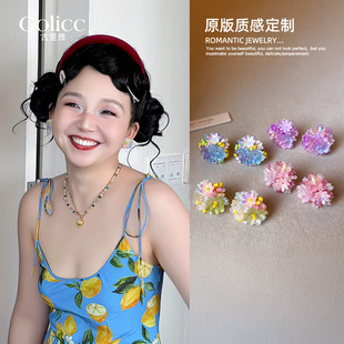 古里雅多巴胺撞色夏季花朵耳钉女高级感小众精致耳环2026新款耳饰