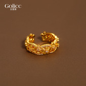 古法沙金微镶花丝开口戒指女轻奢高级感尾戒闺蜜指环2026新款 爆款