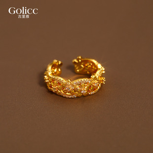 古法沙金微镶花丝开口戒指女轻奢高级感尾戒闺蜜指环2026新款爆款