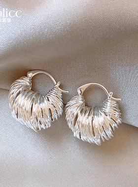 古里雅银色纹理耳圈耳环女2025新款爆款高级感耳钉适合夏天的耳饰