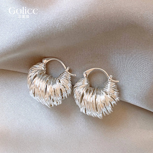 古里雅银色纹理耳圈耳环女2025新款爆款高级感耳钉适合夏天的耳饰