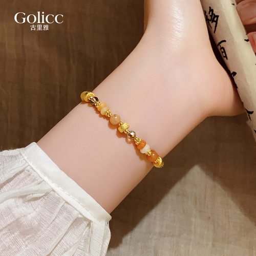 金色黄水晶串珠手串高级感手饰品