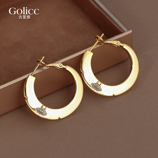 金色锆石大圈圈耳环女轻奢高级感素圈耳饰夸张耳圈方圆脸耳钉小众