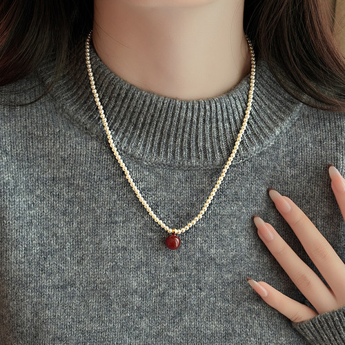 红玛瑙小米珍珠毛衣项链轻奢小众