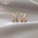 精致小巧交叉珍珠耳钉气质大气轻奢高级感小众设计耳环女独特耳饰