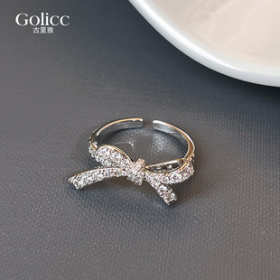 银色蝴蝶结微镶开口戒指女高级感指环2026新款爆款小众设计食指戒