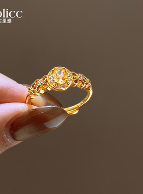 金色微镶蝴蝶结圆盘开口戒指