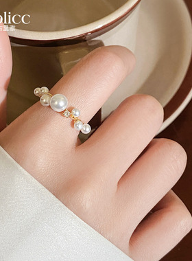 金色珍珠锆石戒指轻奢高级感小众