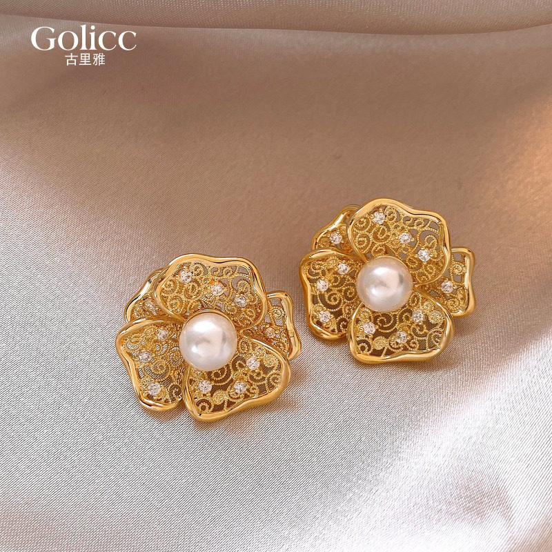 金色花朵珍珠耳环女2026新款爆款高级感耳钉适合冬天的耳饰方圆脸,饰品/流行首饰/时尚饰品新,耳环,淘宝优惠券,粉丝福利购,淘宝优惠卷
