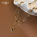 金色虎眼石叠戴吊坠项链女2025新款 秋冬毛衣链高级感轻奢小众配饰