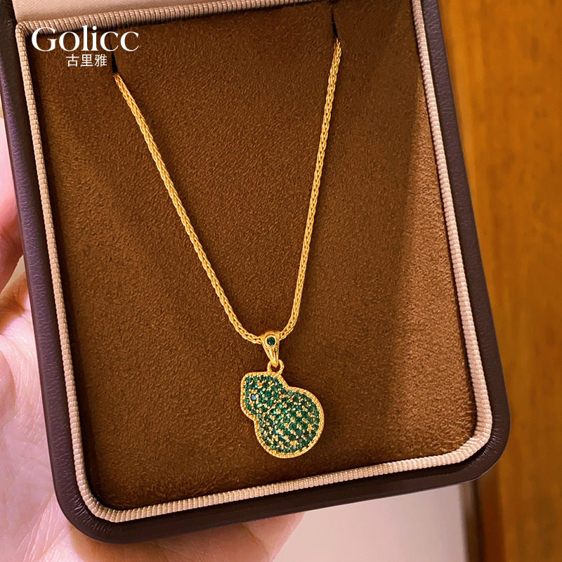 古法沙金双面葫芦吊坠项链女高级感轻奢小众毛衣链2026新款配饰品