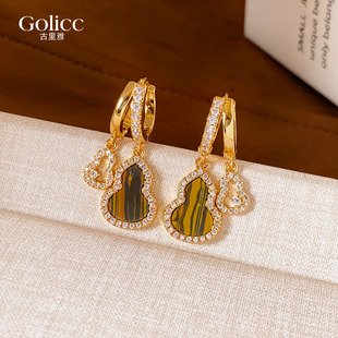 金色双环扣微镶葫芦耳坠耳钉女轻奢高级感耳饰2025年新款爆款耳环