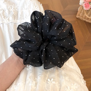 高级感低马尾头饰 发饰2026新款 黑色波点网纱大肠发圈女款 超好看