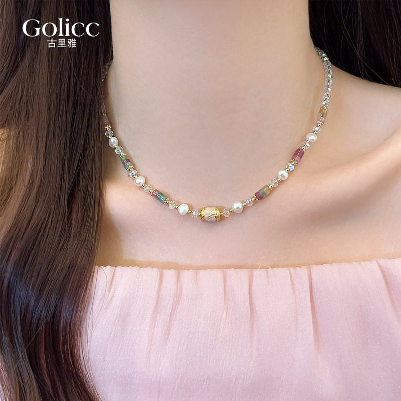 多巴胺彩色珍珠串珠项链女2026新款锁骨链高级感轻奢小众颈链饰品