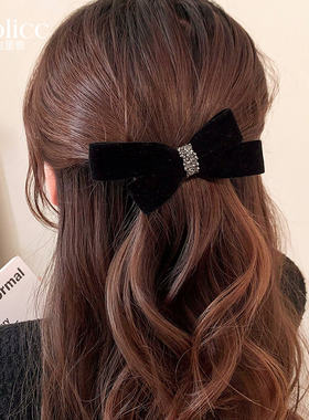 丝绒半扎发水钻蝴蝶结后脑勺发夹女2026新款高级感一字夹发卡发饰