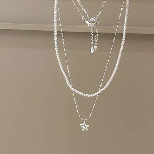 叠戴珍珠锆石星星项链轻奢小众