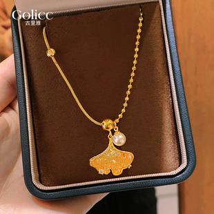 金色满钻花瓣珍珠吊坠串珠项链女轻奢小众配饰2026新款秋冬毛衣链