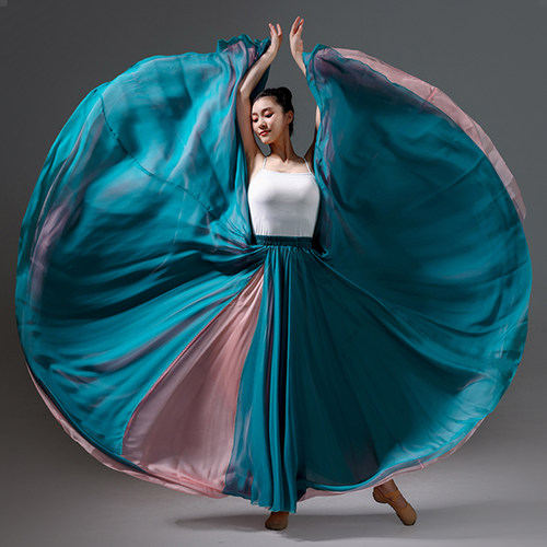 天丝雪纺双面穿舞蹈大摆裙720度