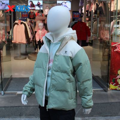 特步儿童2025冬季新款女大童短款羽绒服保暖拼色外套676424194499