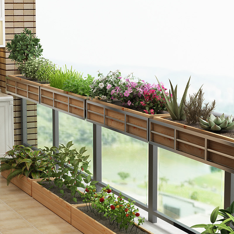 阳台不锈钢悬挂式花架栏杆花盆简约户外多肉原木防腐木花箱盆景架