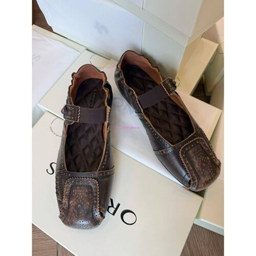 Orinous 26SS夏季新品皮革领巾雕花乐福鞋英伦风平底鞋女