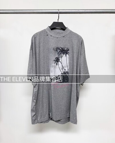 对倒设计师品牌26SS春夏海岛印花做旧T恤女上衣