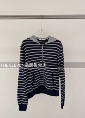 [现货]DUIDAO对倒连帽卫衣条纹针织拼色帽衫早春新款