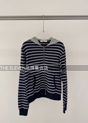 [现货]DUIDAO对倒连帽卫衣条纹针织拼色帽衫早春新款