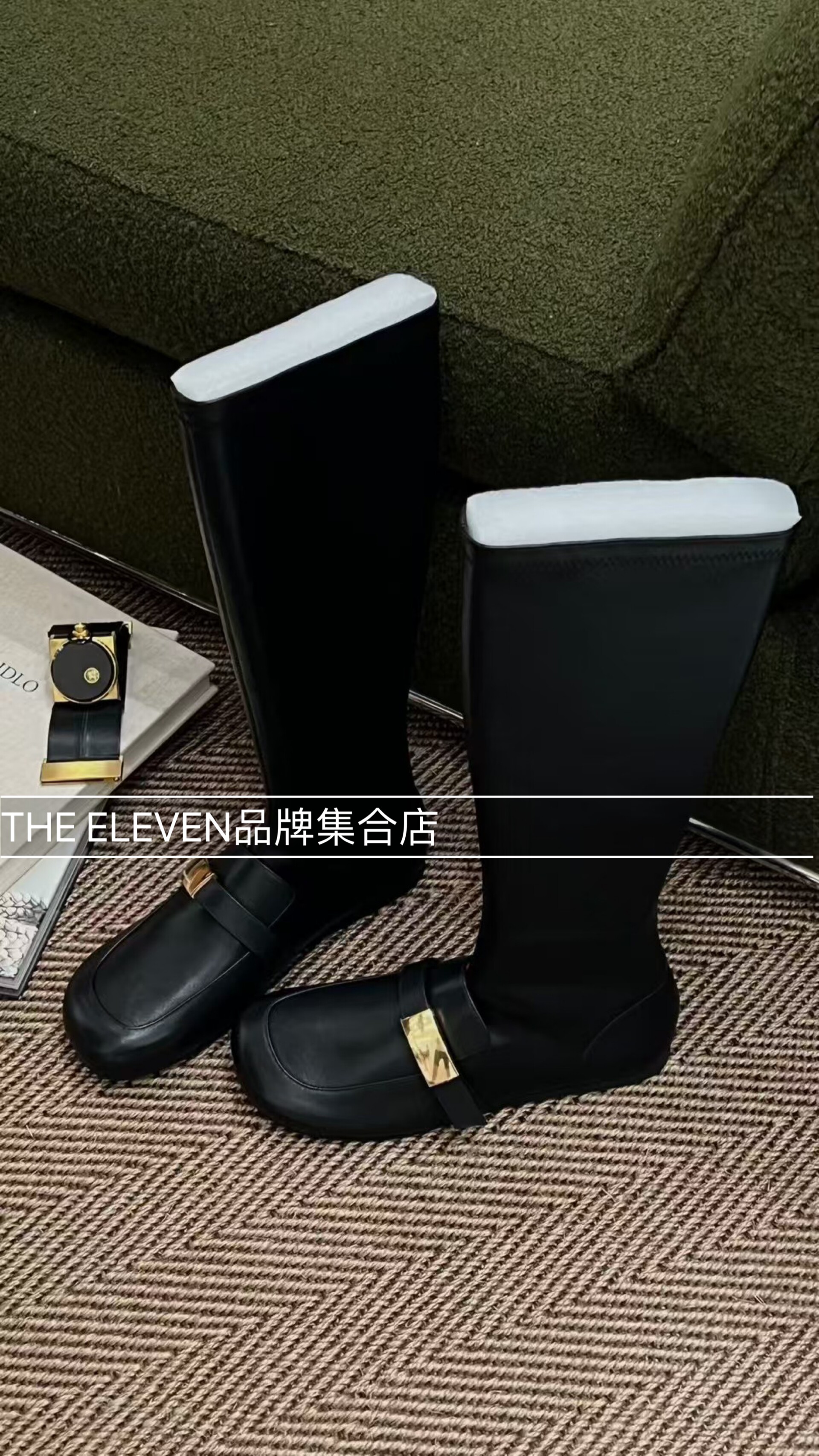 新品2026秋冬金属饰扣弹力乐福靴女长靴高筒靴