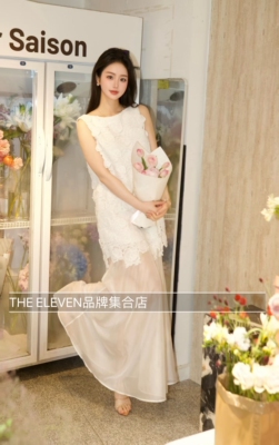 YES BY 2026春夏立体玫瑰蕾丝拼接长裙女白色背心裙